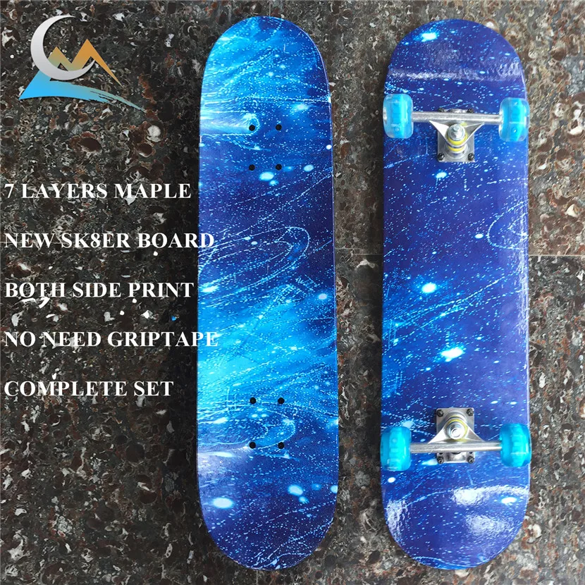Kopen Redelijke Sterrenhemel Patroon Skateboard Dek Met Wielen Vrachtwagens amp; Lagers Skate Board Complete Set Voor Nieuwe Sk8ters
