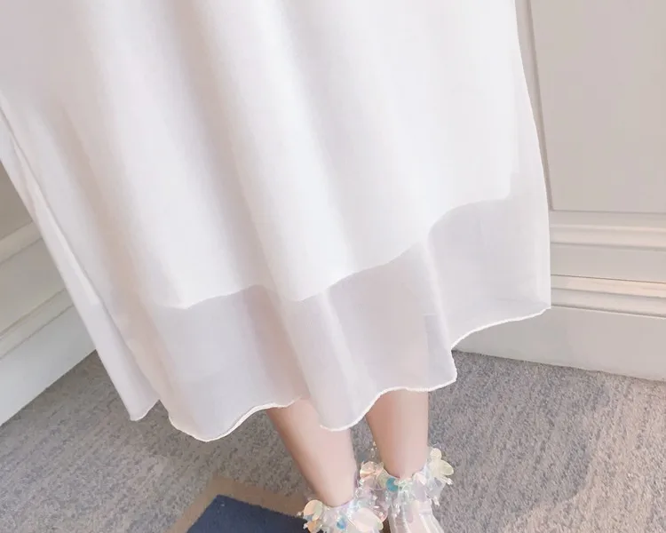 Летняя Модная белая ночная рубашка для женщин с коротким рукавом, милое кружевное домашнее платье принцессы, ночная рубашка