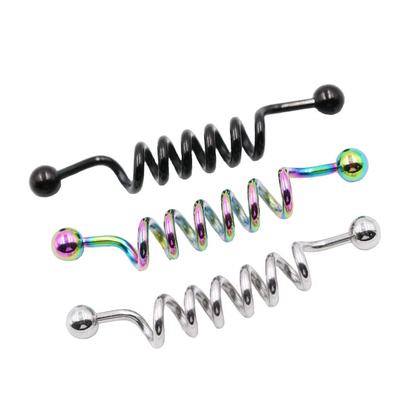 Silver Stainless Steel Twist Spring Ear Cartilage Barbell Ear Piercings