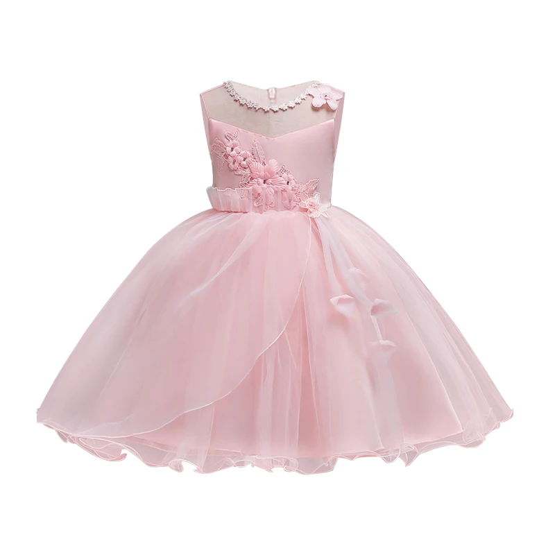 Летние платья для девочек с цветочной аппликацией детская одежда для девочек платье принцессы Нарядные платья для девочек От 2 до 10 лет, 12, 14 лет - Цвет: Розовый