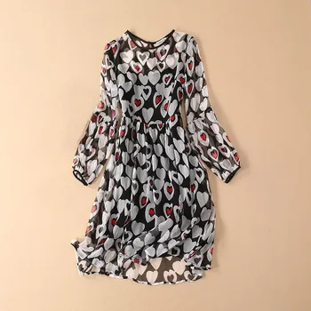 

Women Runway Dress 2019 High Quality O-Neck Long Sleeve Printed Elegant Dresses Casual Dress NP0446J