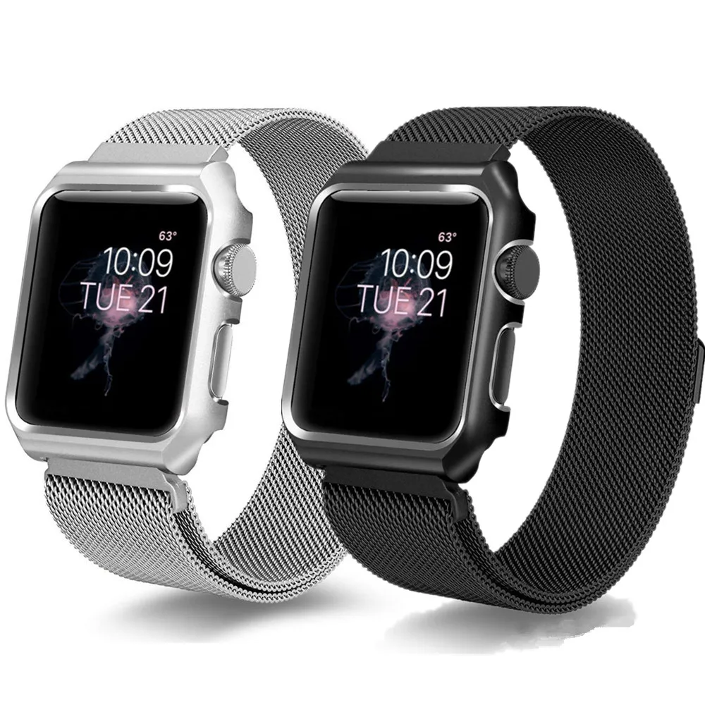 Чехол + ремешок для Apple Watch iWatch 44 мм 40 42 38 браслет из нержавеющей стали Миланская