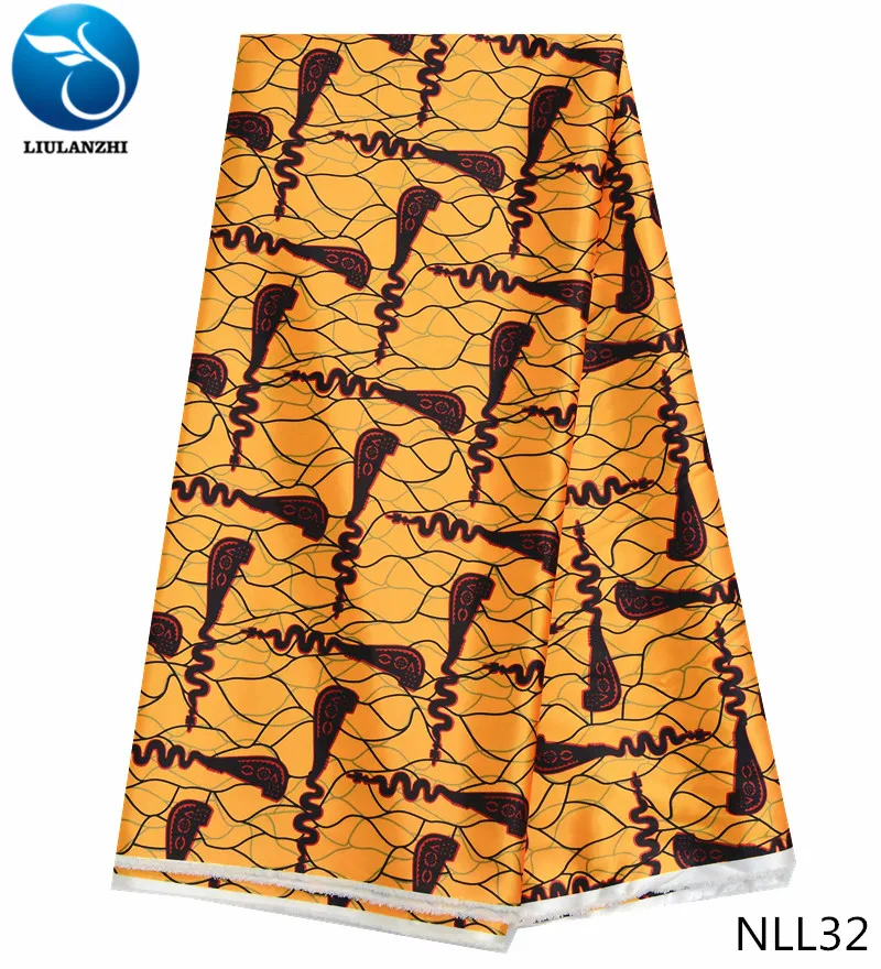 LIULANZHI нигерийская атласная шелковая ткань желтого цвета Анкара набивная Атласная Ткань 5 ярдов/шт для платья NLL20-43 - Цвет: NLL32
