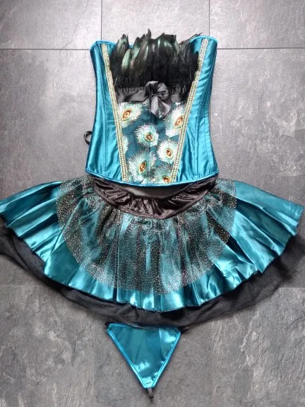Корсет Overbust в стиле бурлеск Павлин Принцесса Танцор платье женские Хэллоуин вечерние маскарад перо корсет юбка комплект