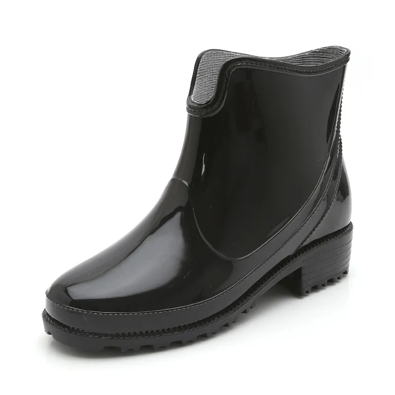 Chaussures Rond Noir Cheville Femmes En Slip on Caoutchouc Solide Rainboots Imperméables Non bleu De Bout slip Faible Pluie rouge Bottes p5q5wz