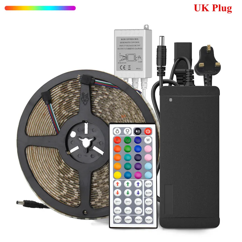 5050 SMD 20 Colors LED Strip Light Kit DC 24V 10M 600LEDs Waterproof Flexible RGB LED Lamp Band with IR Remote Controller Dimmer