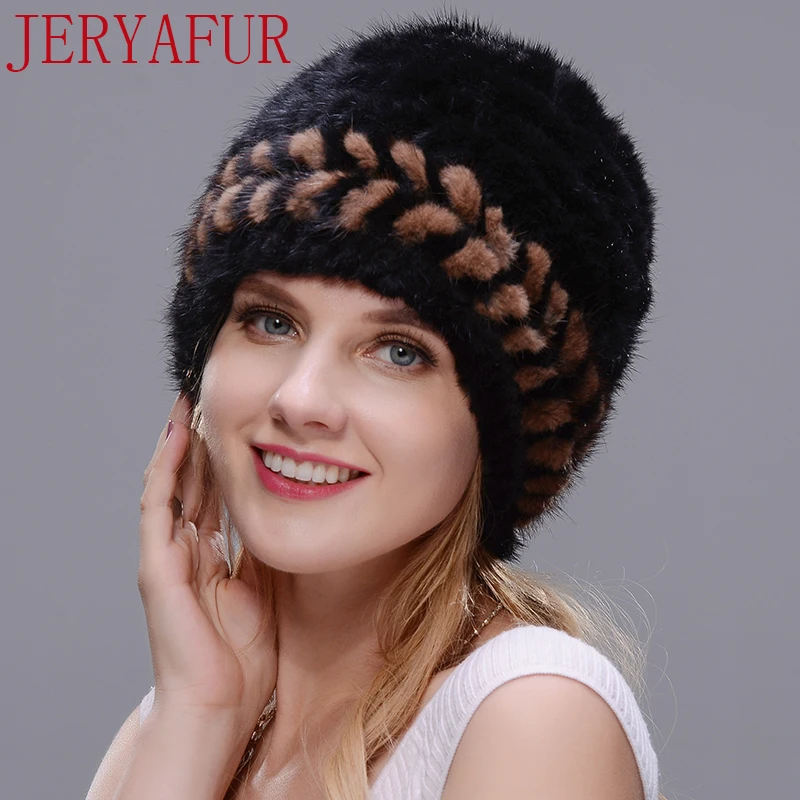 JERYAFUR новая вязаная шапка Зимняя женская Лыжная защищает уши меховая из