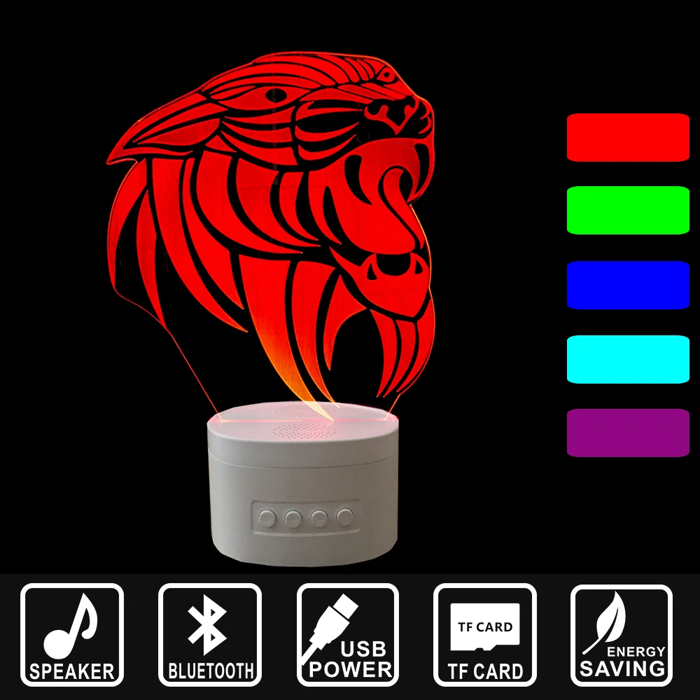 

3D lights Bluetooth speakers music LED night lights home lighting TF card USB rechargeable Desktop Lamp Lion head shape IY803795