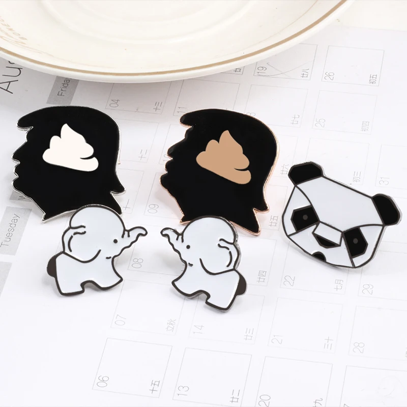 

Creative Animals Cartoon Brooch Elephant Men Head Panda Enamel Pin Denim Lapel Pins Button Backpack Badges Jewelry Women Gifts