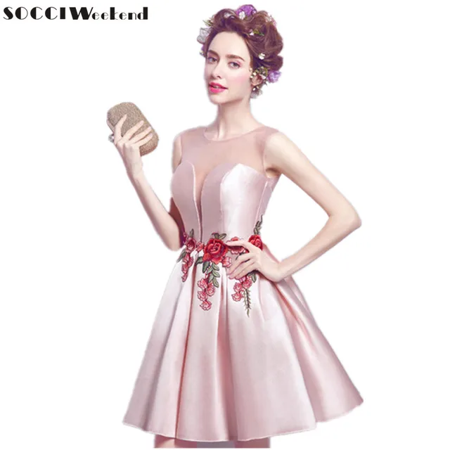 Socci Weekend Y Pink Rose Embroidered Evening Dress Short Formal Socci Weekend Y Pink Rose Embroidered Evening Dress Short Formal Wedding Party Bride Reception Dresses