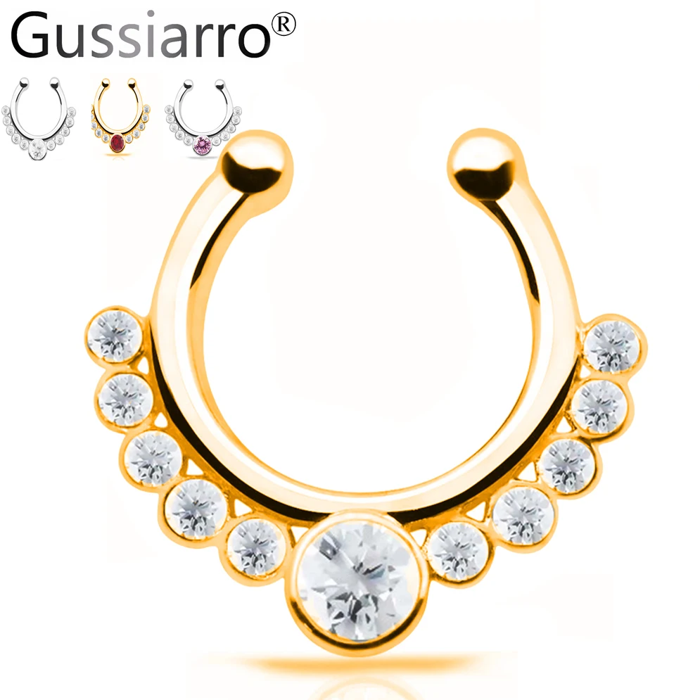 

Gussiarro Crystal Fashion Clicker Fake Septum For Women Body Clip Hoop Vintage Fake Nose Ring Faux Piercing Body Jewelry