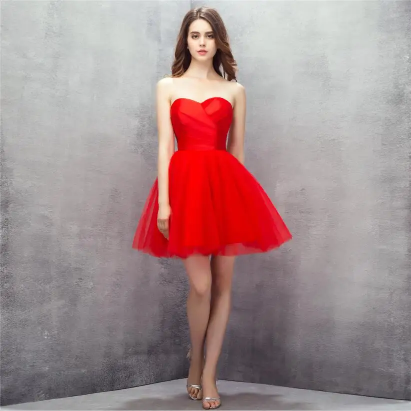 JaneVini/простое короткое красное Тюлевое платье для выпускного вечера, мини-платье без рукавов, очаровательное атласное платье для вечеринок, выпускного вечера - Цвет: Красный