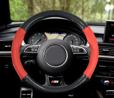 1 шт. Автомобильный Универсальный руль ступицы Автомобильный руль крышка из углеродного волокна Кожаный автостайлинг - Название цвета: red