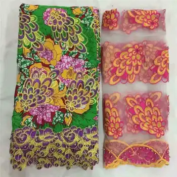 

2yards net lace with 6yards veritable wax african guaranteed real with beads water soluble beaded mesh cord wax lace fabric