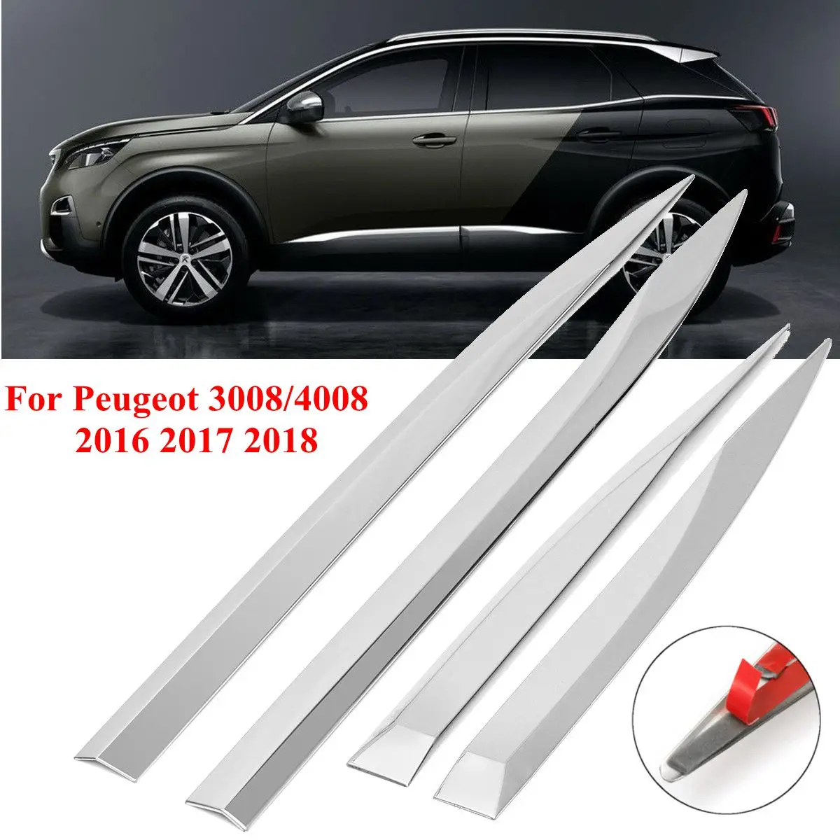 4pcs For Peugeot 3008/4008 2016 2017 2018 Car Door Body Chrome Side