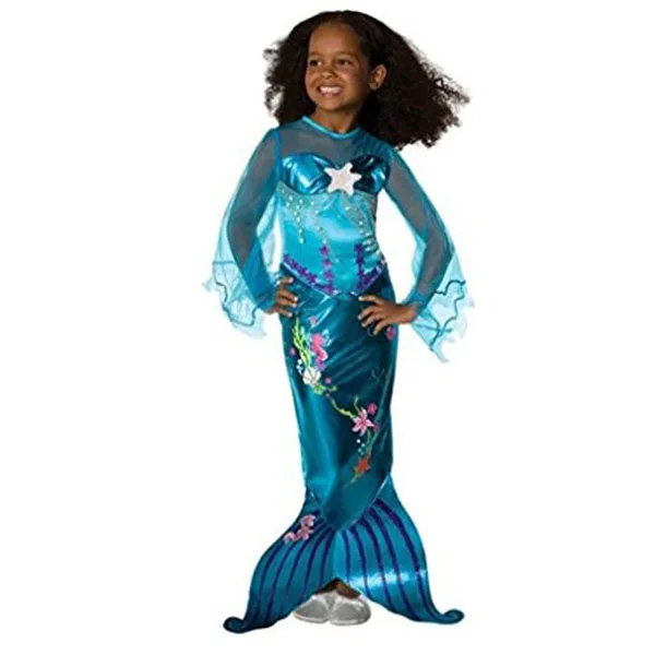 Платья русалки с жемчугом для девочек; детские маскарадные костюмы Русалочки Ариэль на Хэллоуин для детей; карнавальные вечерние платья для детей 3-10 лет - Цвет: Blue