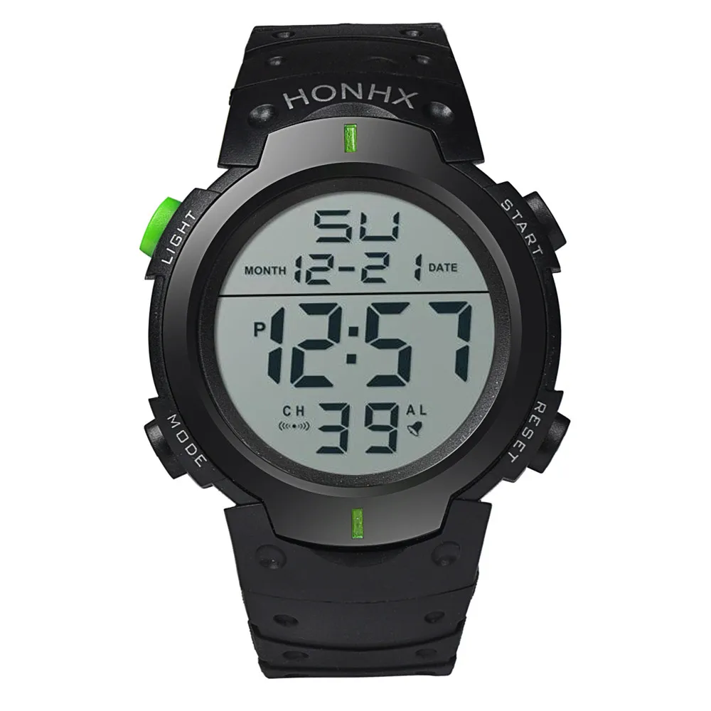 New men Watches Fashion Waterproof Men's Boy LCD Digital Stopwatch Date Rubber Sport Wrist Watch Masculino Reloje - Цвет: Green