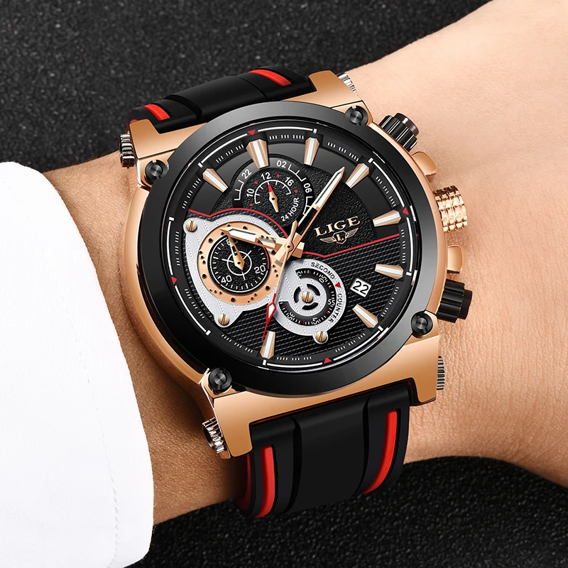 

LIGE Mens Watches Top Luxury Waterproof Stainless Steel Big Dials Sports Quartz Watch Men Military Chronograph Relogio Masculino