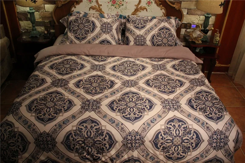 Waliicorners New Luxury silk cotton bedding set blue black satin duvet cover sets Bohemia style bed linen bedclothes 9 -3