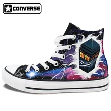 Hand Painted Shoes Mens Womens Converse Chuck Taylor Design Police Box Galaxy High Top Canvas Sneakers Gifts Presents