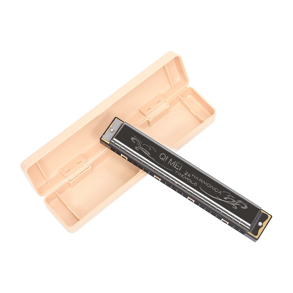 Popular 24 Hole Tremolo Harmonica / C Key Polyphony Harmonicon / Black