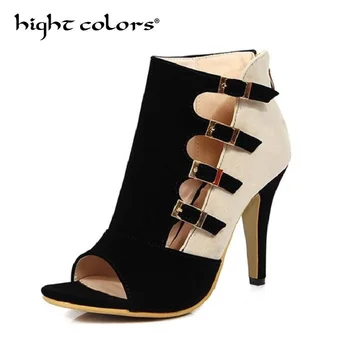 

2019 Women Gladiator Sandals Plus Size 33-43 Fashion Zip High Heel Summer Women Pump Shoes Woman Office Black Blue Red SS618