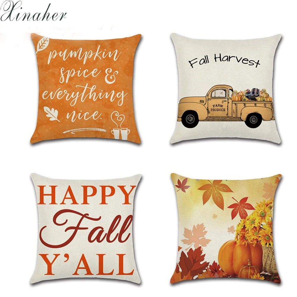 

Halloween Pumpkin Printed Cushion Cover Fall Square Pillow Case Sofa Car Waist Throw Cushion Cover Thanksgiving Decor