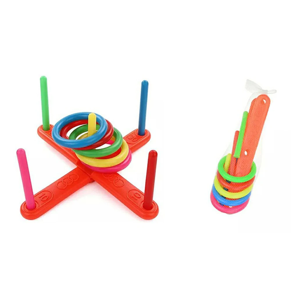 1 Set Hoop Ring Toss Quoits Plastic Ring Throwing Ferrule Funny Kids Outdoor Sport Toys Cross Garden Game Pool For Children Gift