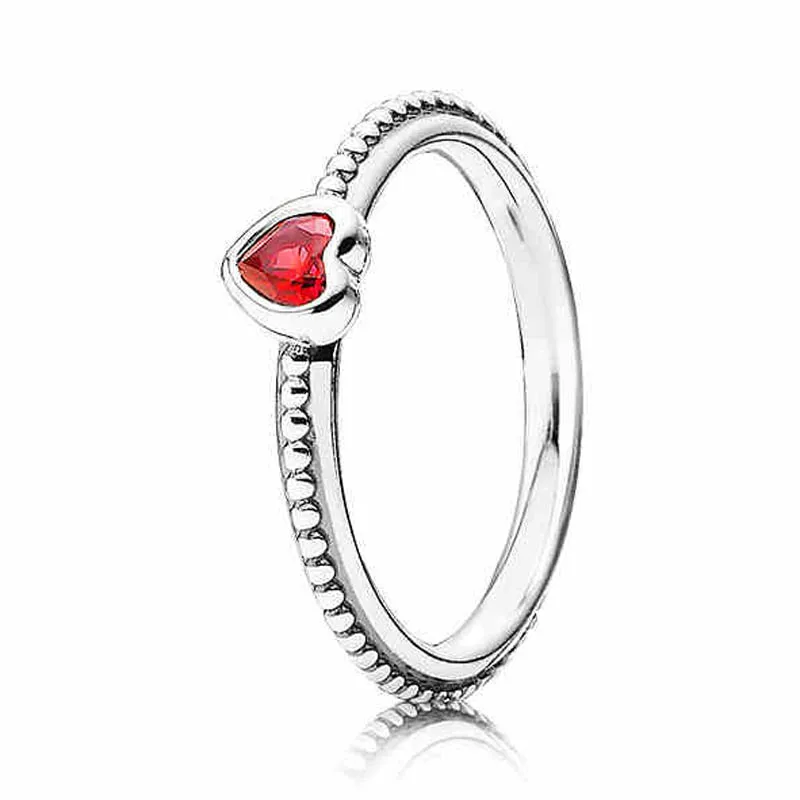 

Authentic 925 Sterling Silver Ring One Love Golden-Red Synthetic Rings For Women Wedding Party Gift Fine Jewelry
