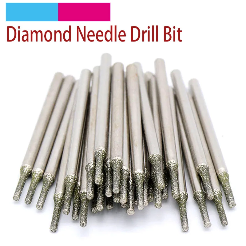 

10pcs 2.35mm Shank Diamond Grinding Head Burr Needle Point Engraving Carving Polishing Glass Jade Stone Drill Bits Rotary Tools
