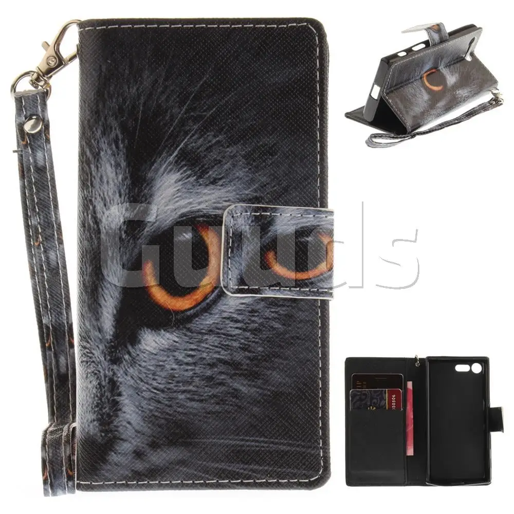 Cat Eye Hand Strap Leather Wallet Case for Sony Xperia X Compact X Mini