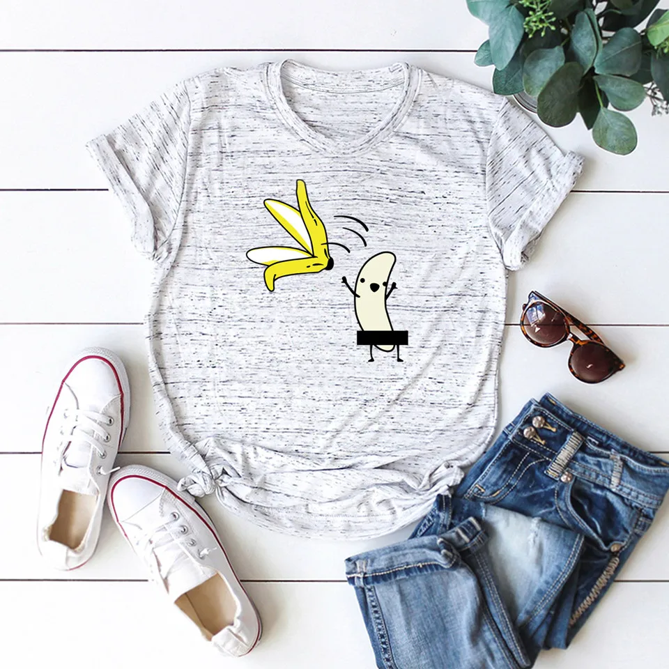 

Summer Cotton Funny T-Shirt Women Naked Banana Cartoon Printed Top Tee Short Sleeve O-Neck Plus Size 5XL Harajuku Casual T Shirt
