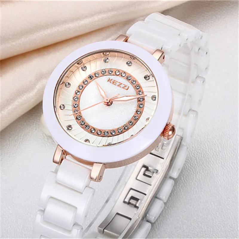 New Arrival K1189 100 Ceramic BrandKEZZI Ladies Wristwatch Crystal Stone Ceramic Watch Women free shipping