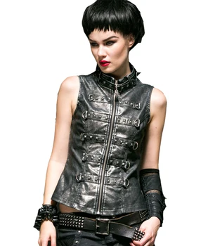 

Punk new products punk turtleneck patchwork leather women vest