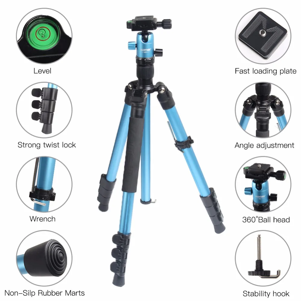 Штатив ZOMEI M3 для камеры и монопод, светильник для путешествий с шаровой головкой на 360 градусов и сумкой для переноски цифровых зеркальных фотокамер DSLR