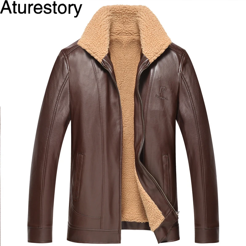 Buy Winter Men's Warm Leather Lapel Middle Aged Plus