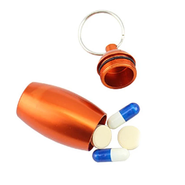 Portable Mini Pill Bottle With Keychain Aluminum Waterproof Travel