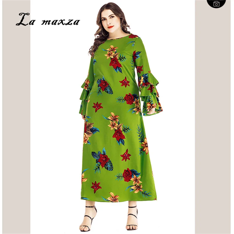 

Women Summer Dress 2019 Elegant Party Night Dress Sexy Vintage Print Plus Size 6XL Maxi Dress