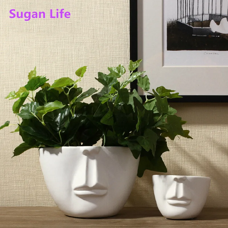

NEW Modern Ceramic Figure Head Shape Flower Pots Planters Porcelain Human face image Flower Pot Desktop Wedding Home Decoration