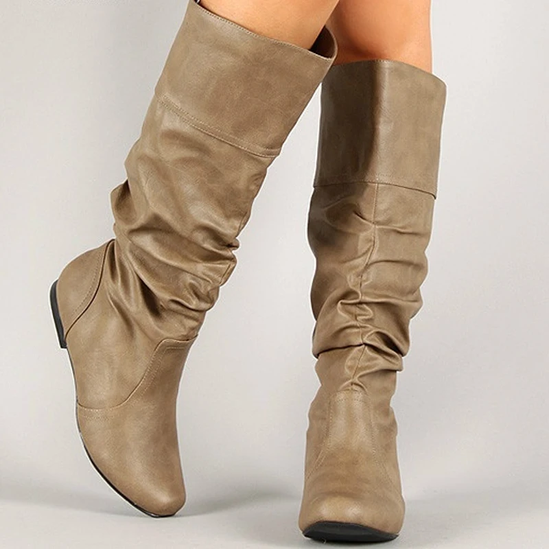 round toe calf high boots