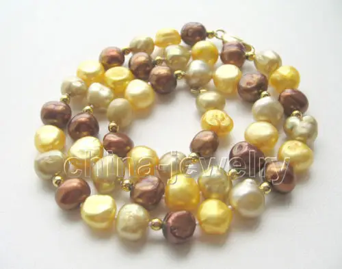 

Beautiful 17" 8-9mm coffee golden Champagne baroque freshwater pearl necklace^^^@^Noble style Natural Fine jewe FREE SHIPPING