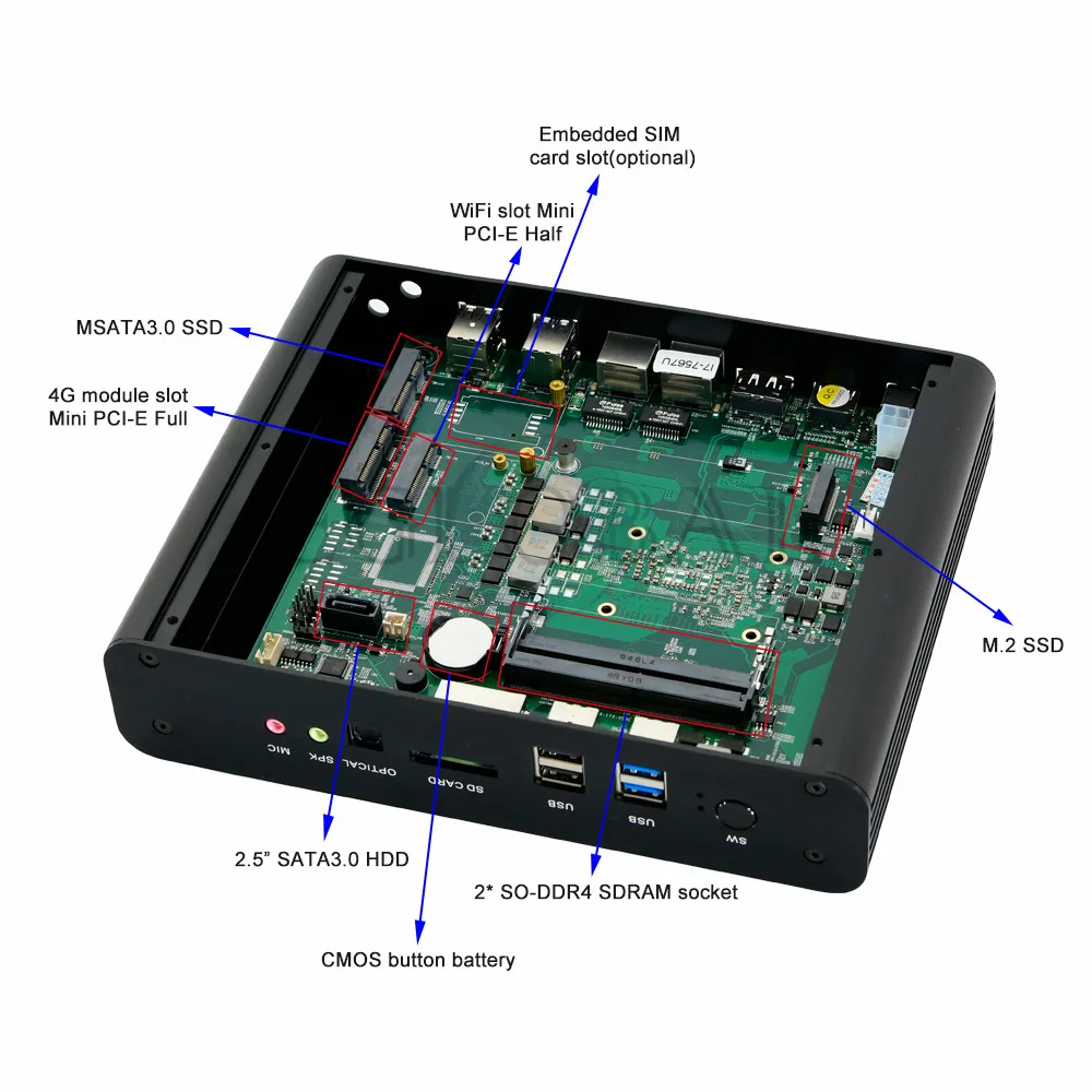 Eglobal Мини компьютер без вентиляторов i7 8550U/7560U i5 8250U/7260U 2* DDR4 Msata+ M.2 SSD микро ПК Win10 Pro Скелет аудиовидеоцентра Nuc VGA HDMI