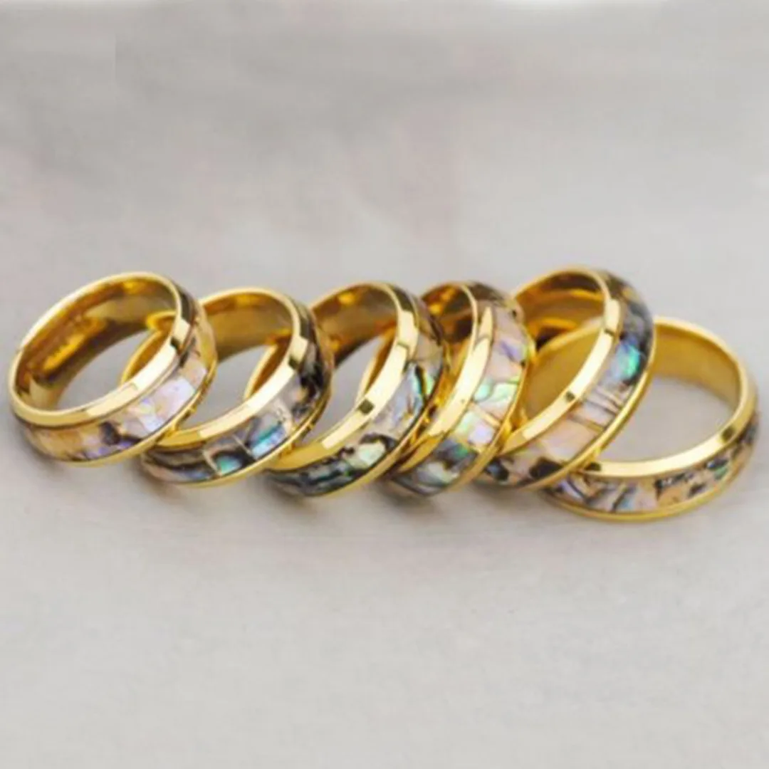 Shellhard Abalone Shell Stainless Steel Finger Rings Wedding Bands for Men Women Comfort Fit  Size 6-12 Lovers Couple's Ring