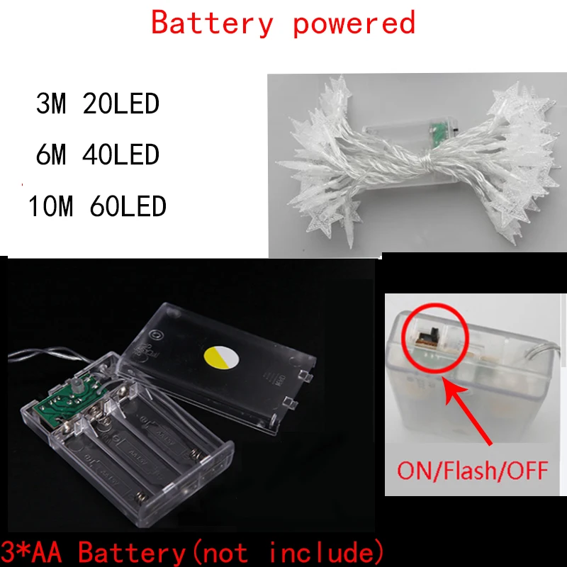 3 м/6 м/10 м светодиодный гирлянда в виде звезды, рождественской елки, сказочные огни, батарея/USB, Рождественская гирлянда для праздника, свадьбы, вечеринки, крытая занавеска, лампа