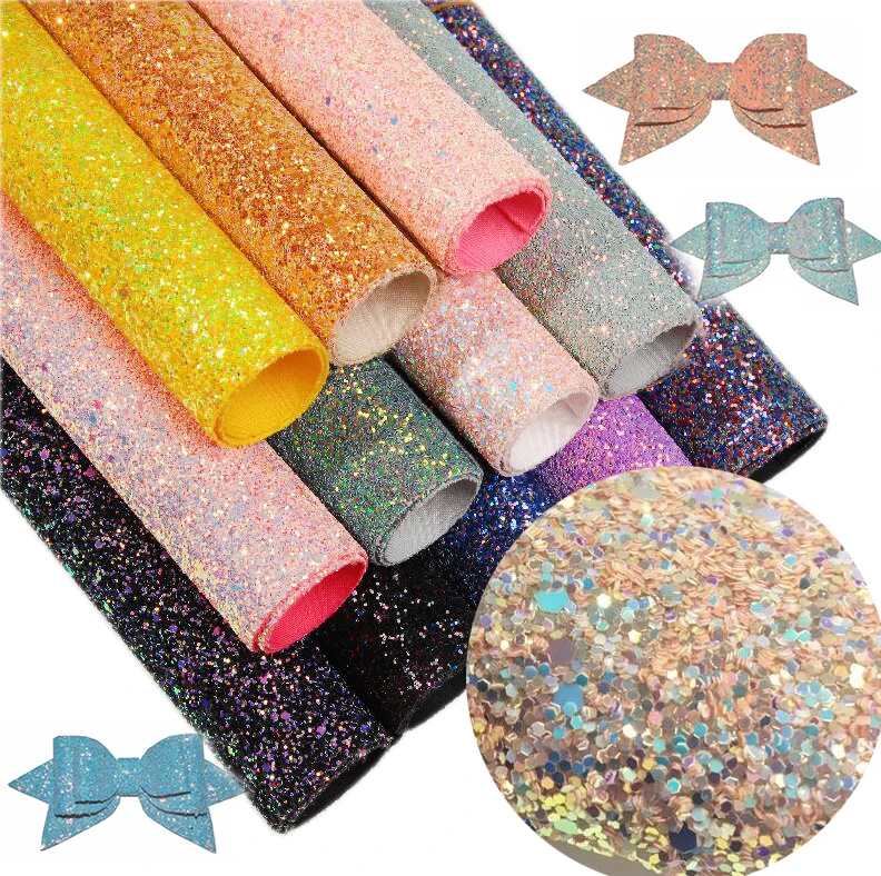 

22*30CM Shiny Chunky Glitter Fabric Synthetic leather hair bow diy decoration crafts Apparel Sewing Clothes For Sewing Doll