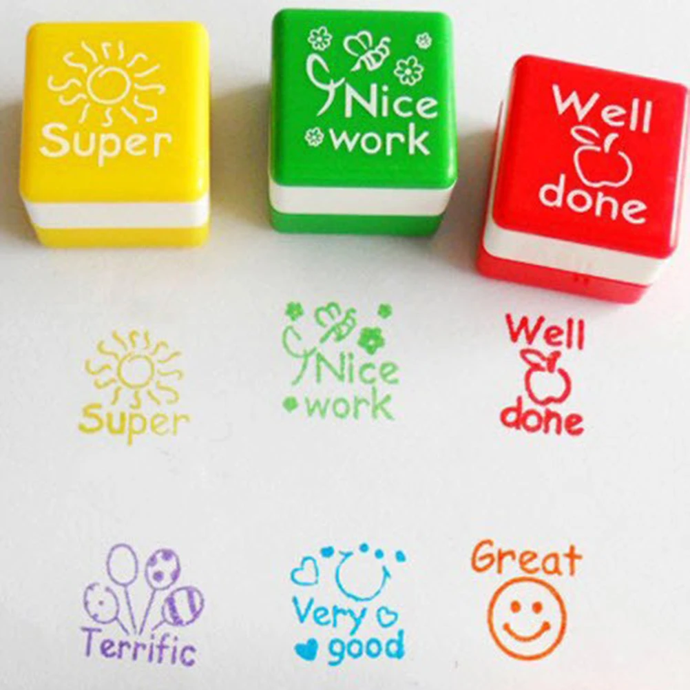 6x Teachers Stamper Self Ink Reward Marking Stamp Motivation Sticker School Kid