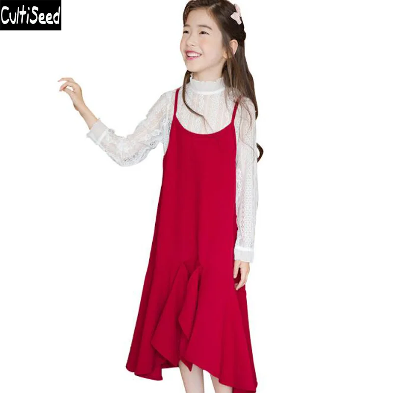 

Cultiseed Teenage Girls Dress 2019 Children Lace T-shirt+Ruffles Dress Sets Suit Big Girls Princess Birthday Party Dress Sets