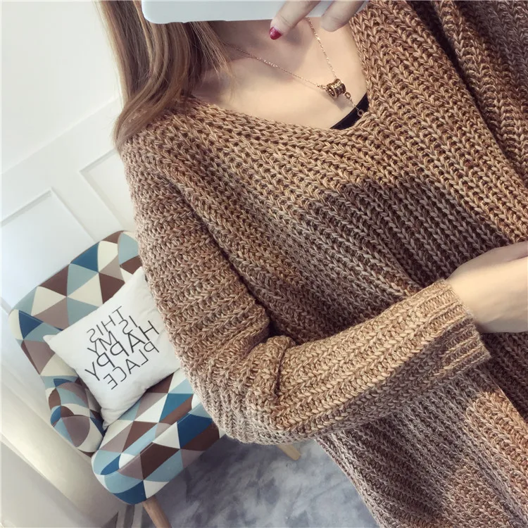 Mujeres Pullovers De 2019 Las green Tirar V En Cuello Nuevo Talla gray Viento Abrigo Prendas Suelto Khaki Tops Suéter Invierno Señora Y Perezoso tXq0Fw8I
