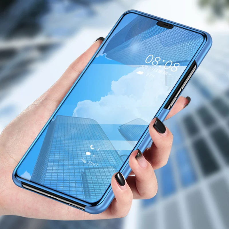Умный чехол для Xiaomi Redmi Note 7 прозрачный зеркальный Pocophone F1 Go Redmi7 Note7 флип с