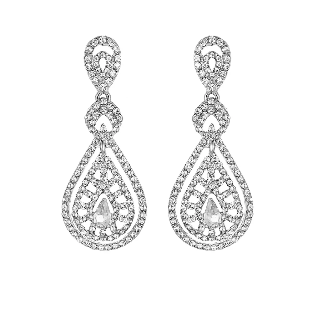 

SSYFashion New Bridal Jewelry Silver and Gold Alloy Rhinestone Mosaic Water Droplets Earrings for Women Wedding Accessories
